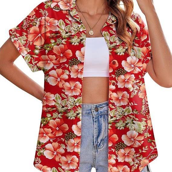 Women's Hawaiian Shirt Casual Short Sleeve Tropical Flower 3D Printed Printed Summer Shirt