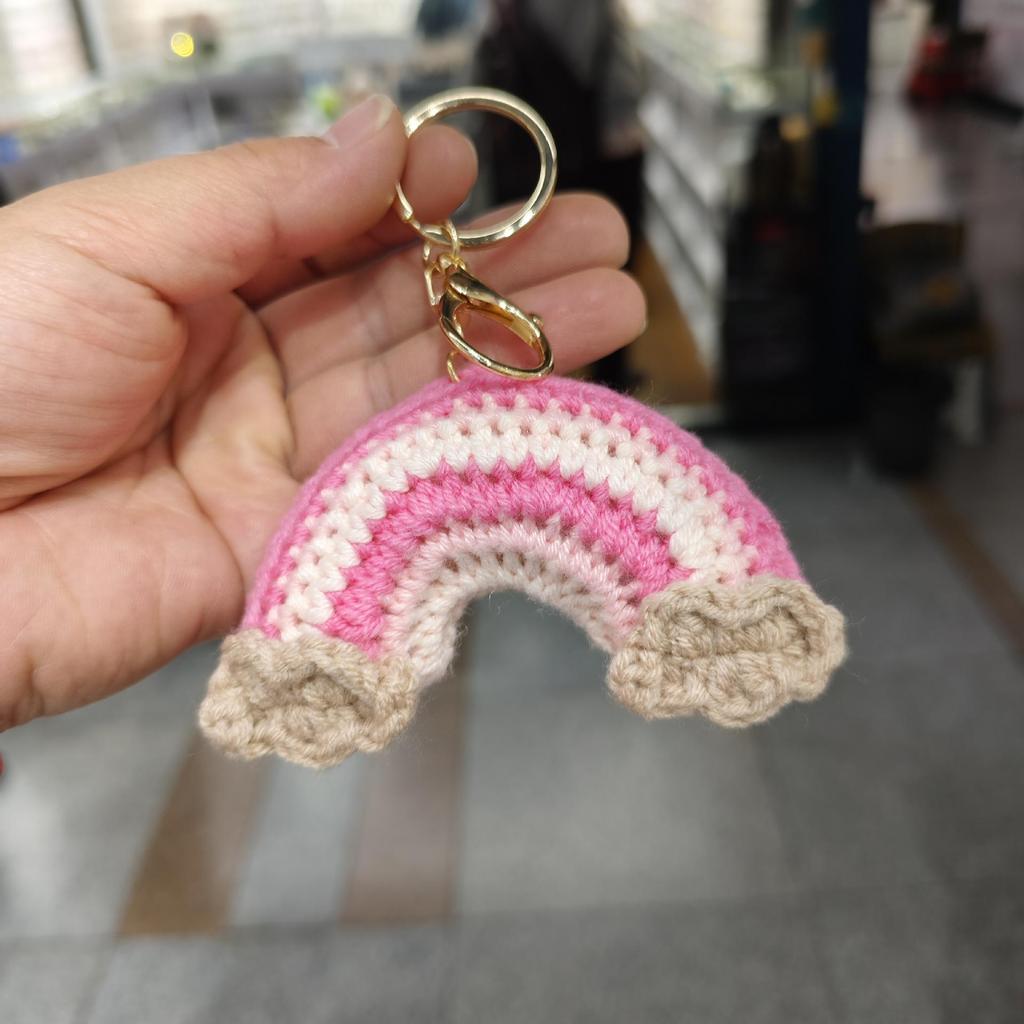 Hand-Crocheted Colorful Four-Leaf Clover & Heart Keychain Bag Charm