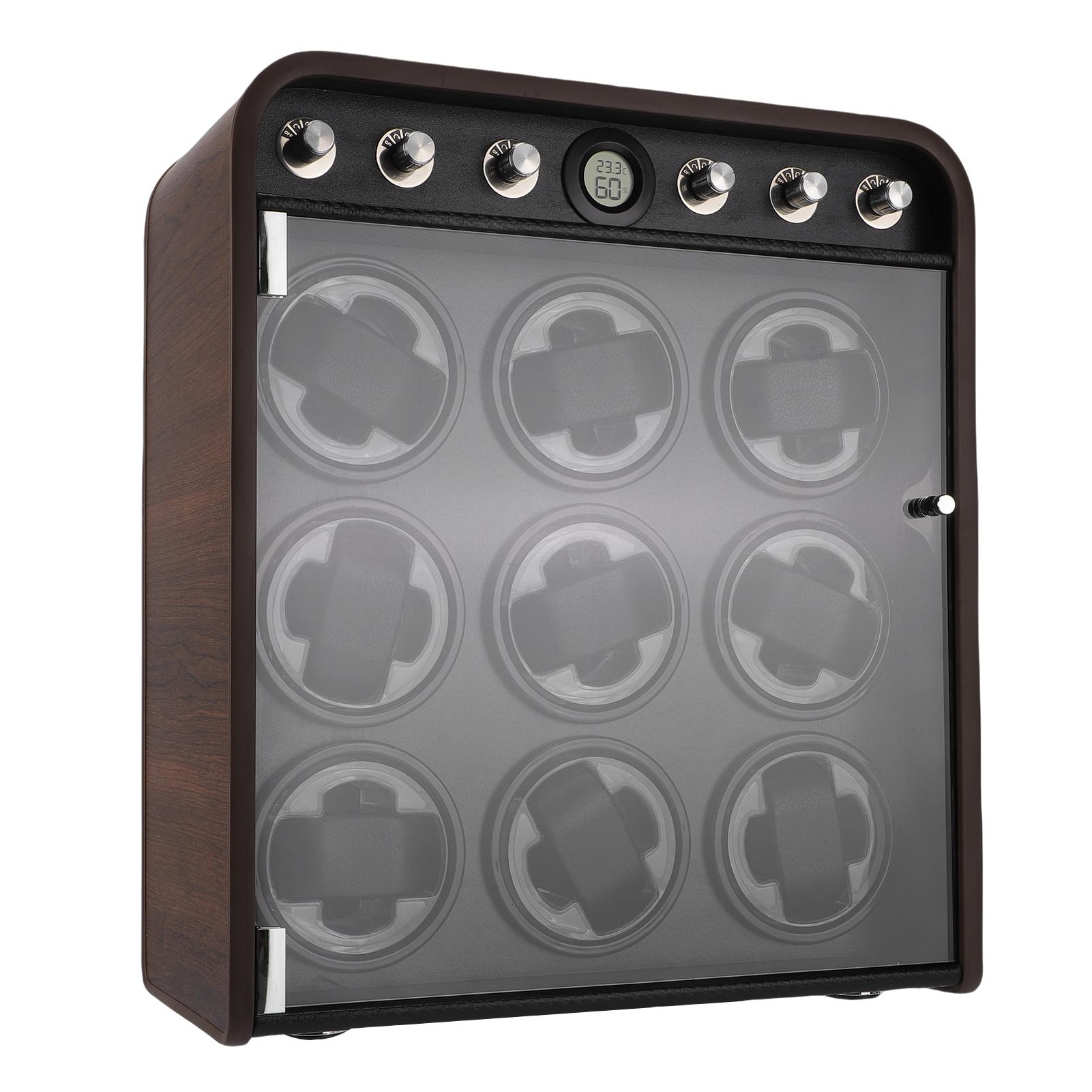 Автоматический заводчик часов Тихий 5 уровней 9 слотов Коробка-заводчик для часов с датчиком температуры и влажности Светодиодная подсветка для автоматических часов