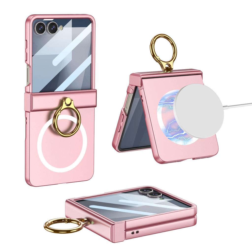 Suitable for Samsung Zflip7 Folding Screen Mobile Phone Case Fashion Rotating Shaft Full-inclusive Finger Ring Wireless Skin Matte Protective Case