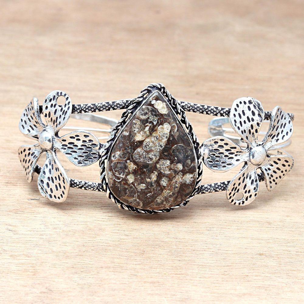 Turtela Jasper Gemstone Handmade Silver Jewelry Cuff Bracelets 7''Adjustable