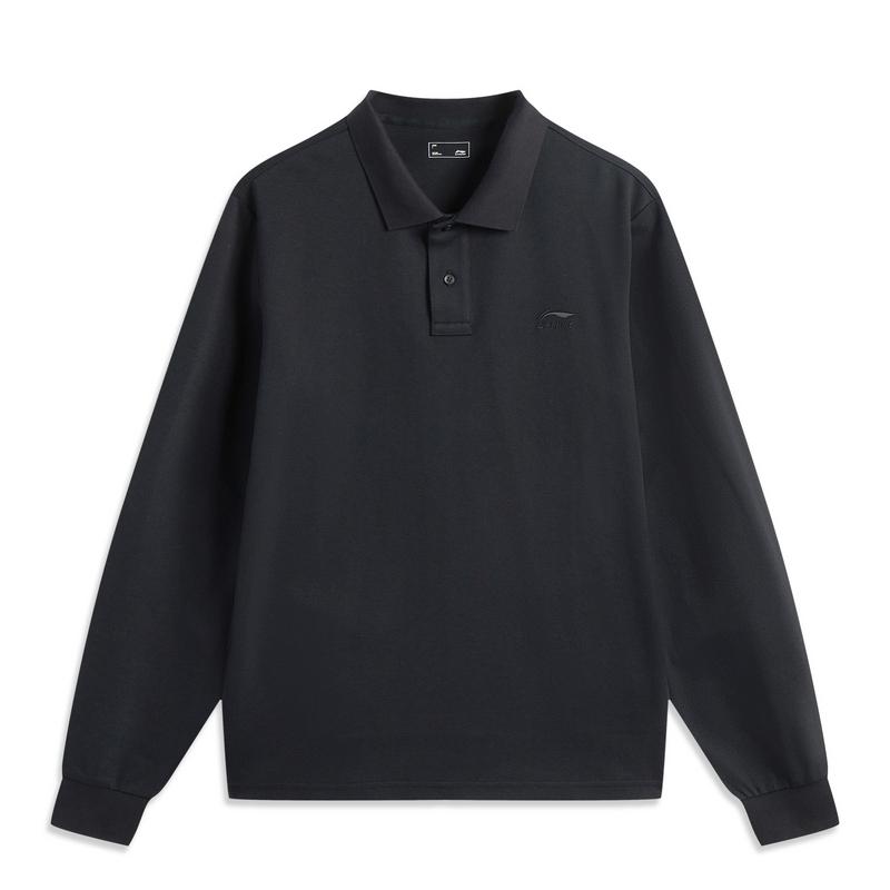 

Li-Ning Casual Minimalist Solid Color Pullover Long Sleeve Polo Shirt Men tops Black APLV447-2 M