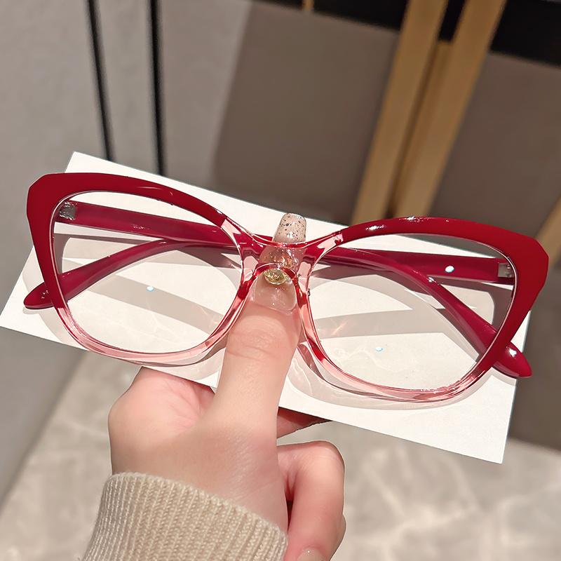 Elegant Cat Eye Reading Glasses for Women - Chic Color Block Frame Clear Lens Fashionable Computer Screen Presbyopia 1.0 to 4.0