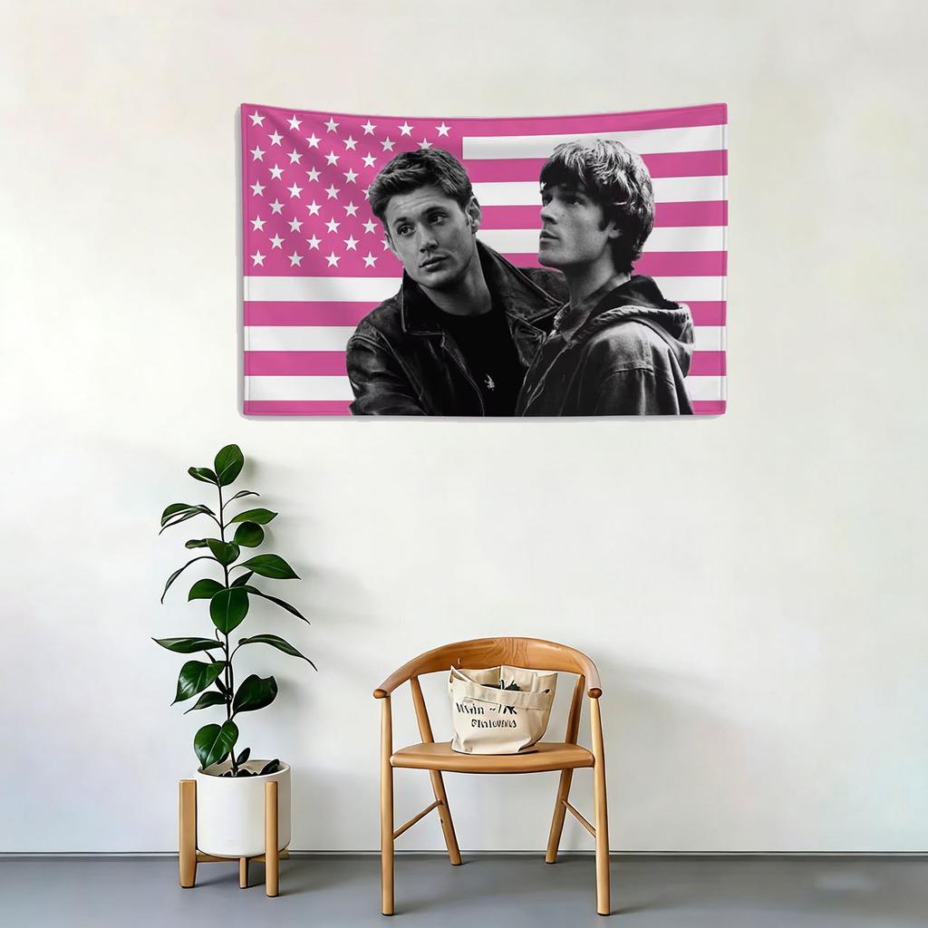Dean  Sam Winchester MustHave American Flag Banner  Fun Flag Tapestry Versatile Home  Barbershop Decorative Supplies