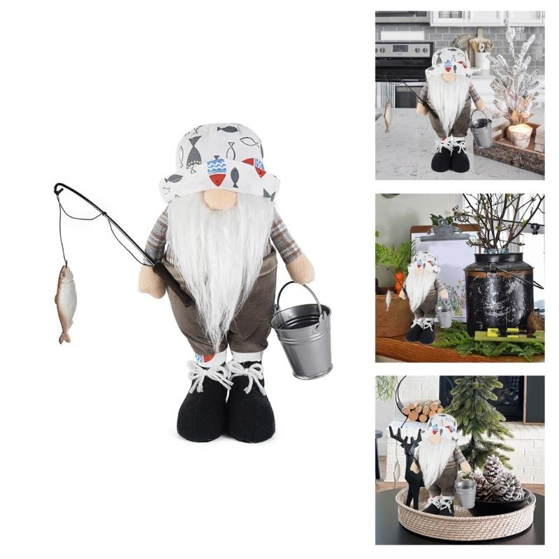 Angeln Wichtel Handgemachte Wichtelpuppe Schreibtischornament Sommer Fischer Wichtel Zwerge Figur Garten Küchendekorationen