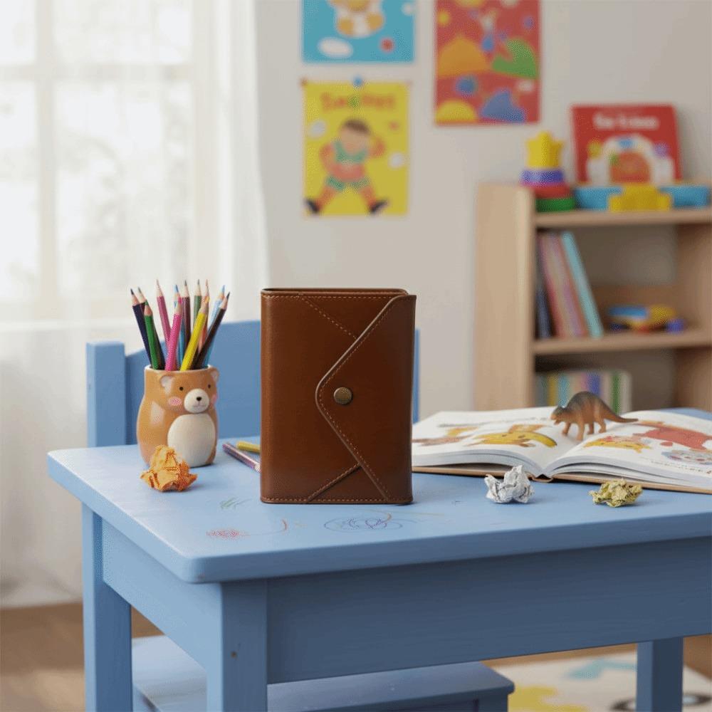 PU Leather Cover Tri-fold Envelope-Style Loose-Leaf Notebook Vintage Planning Journal School