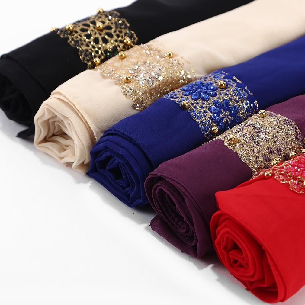 Chal de Gasa con Encaje para Mujer, Hijab Musulmán Bordado Elegante, Pañuelo para la Cabeza de Moda Modesta