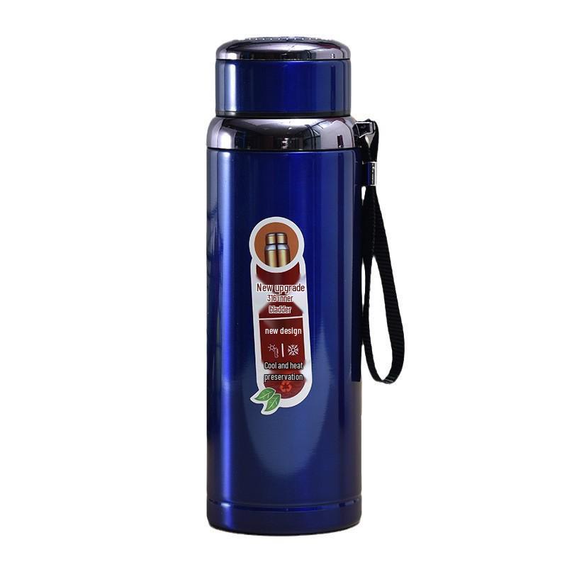 Large Capacity Stainless Steel Thermos Flask with Star Pattern - Portable Sports Water Bottle with Lanyard, Ideal Business or Office Gift