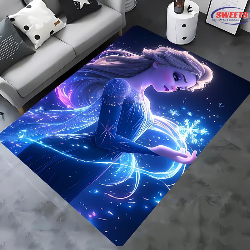 Gefrorene Elsa Anna Prinzessin 3D HD Teppich Kinderzimmer Wohnzimmer Rutschfester Bodenläufer Sofamatte Dekor