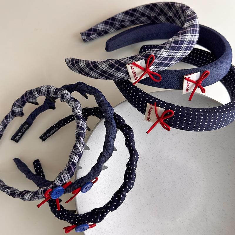 Vintage Headbands for Women British Style Toothed Non-slip Hair Bands Red Bow Blue Hair Hoop Hairband Face Wash Hair Accessories