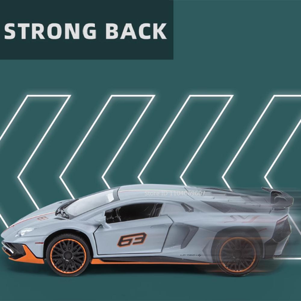 1:32 Lambor Aventador SVJ LP780-4 Sports Car Model Toy Diecast Metal Scissor Doors Opened Simulation Sound Light Hobby Gifts