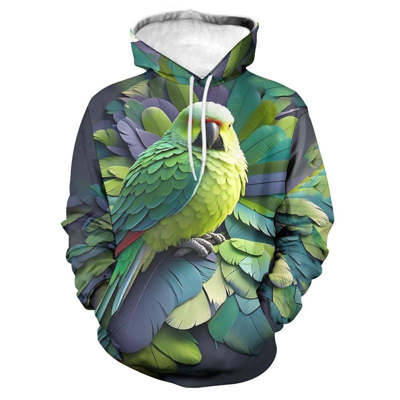 Moletom engraçado com padrão de papagaio para homens mulheres pássaros animais moletons estampados em 3D moletons casuais streetwear pulôver mangas compridas