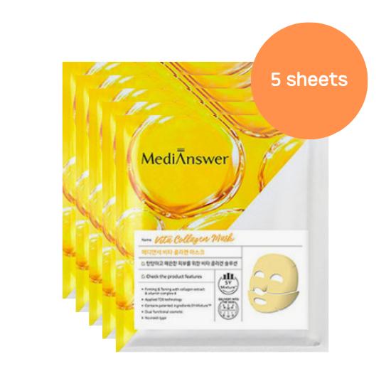 

Medianswer Vita Collagen Mask Pack (5 Sheets) – Brightening & Firming Vitamin Collagen Sheet Mask