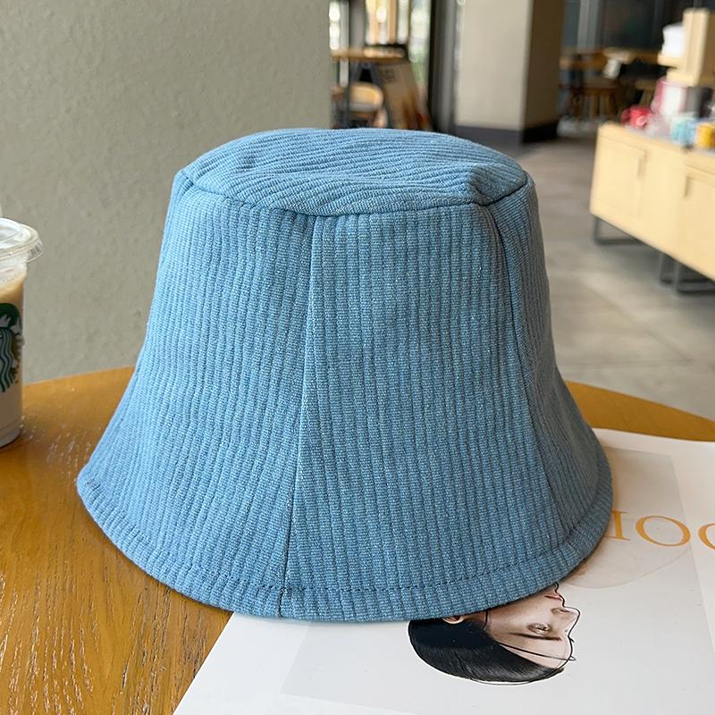 Four seasons denim bucket hat female face small plain face cover basin hat micro horn bucket hat outdoor sun hat