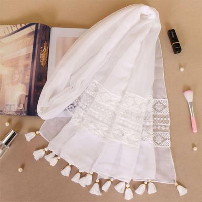 Xale de algodão feminino cor sólida moda pura elegância lenço de renda pendurado primavera e outono borlas