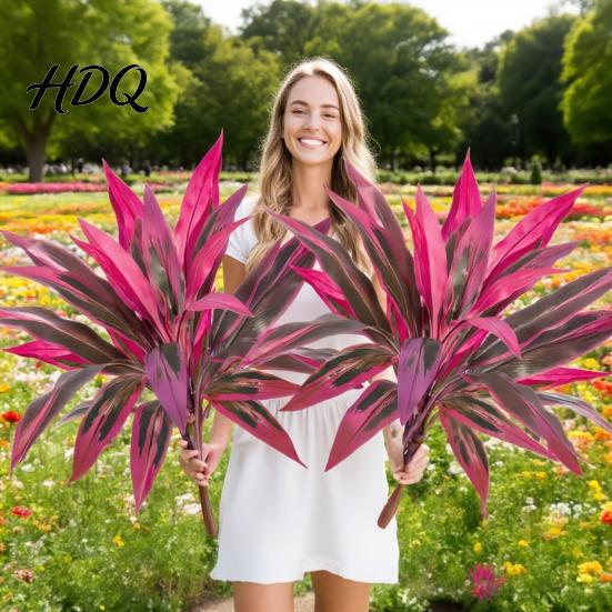 Vibrant Artificial Ferns Large Realistic Fern Dragon's Blood Tree Plants with Pink/Purple Leaves Outdoor Fake UV Resistant for Garden Patio