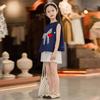 Girls Korean Contrast Bow Sleeveless Vest And Shorts Fashion Two Piece Set For Big Kids Summer Outfit