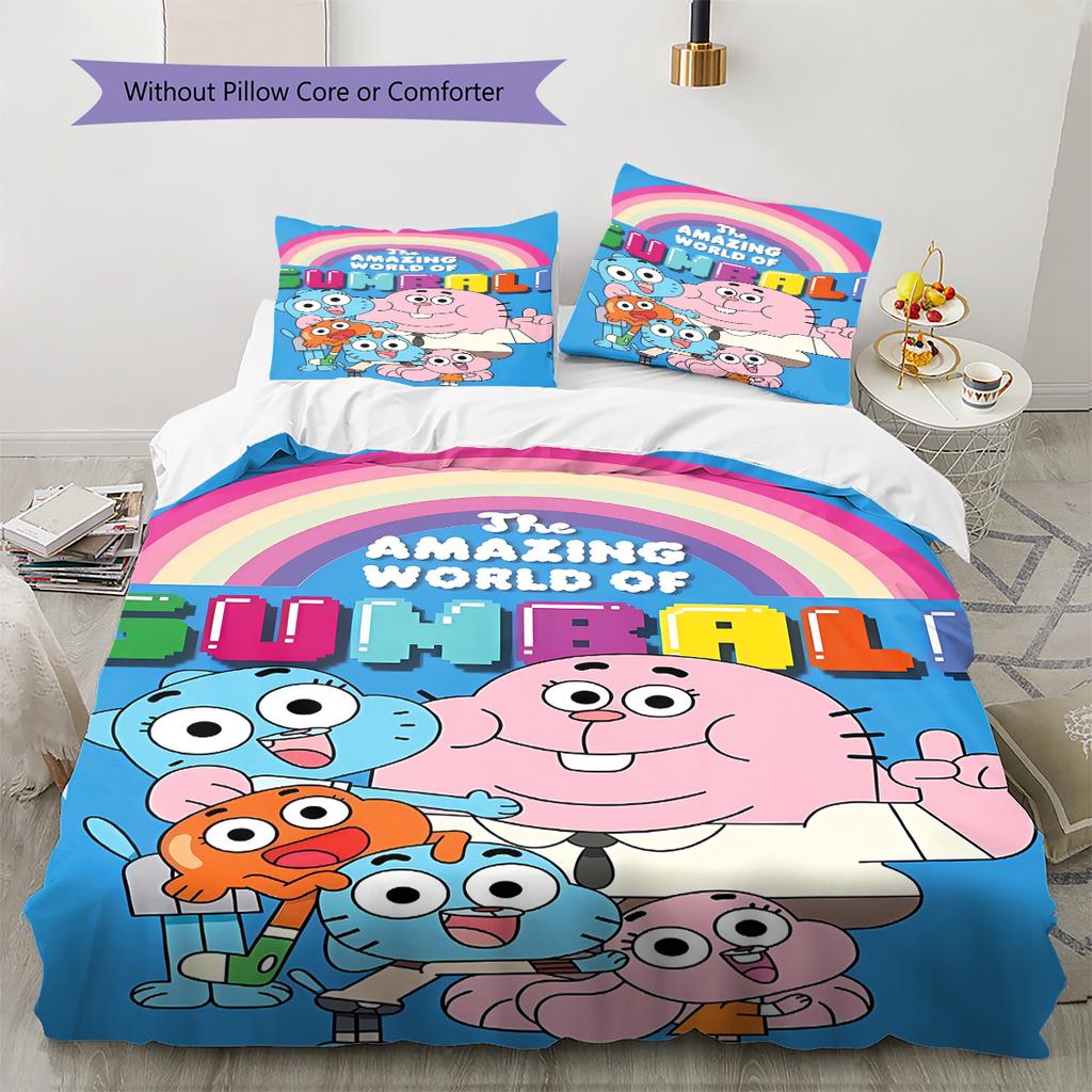 Gumball Amazing World Pattern Bedding Quilt Set Quilt Cover Pillowcase Home Decoration Gift (1 * Duvet Cover + 2 * Pillowcase, Without Core)