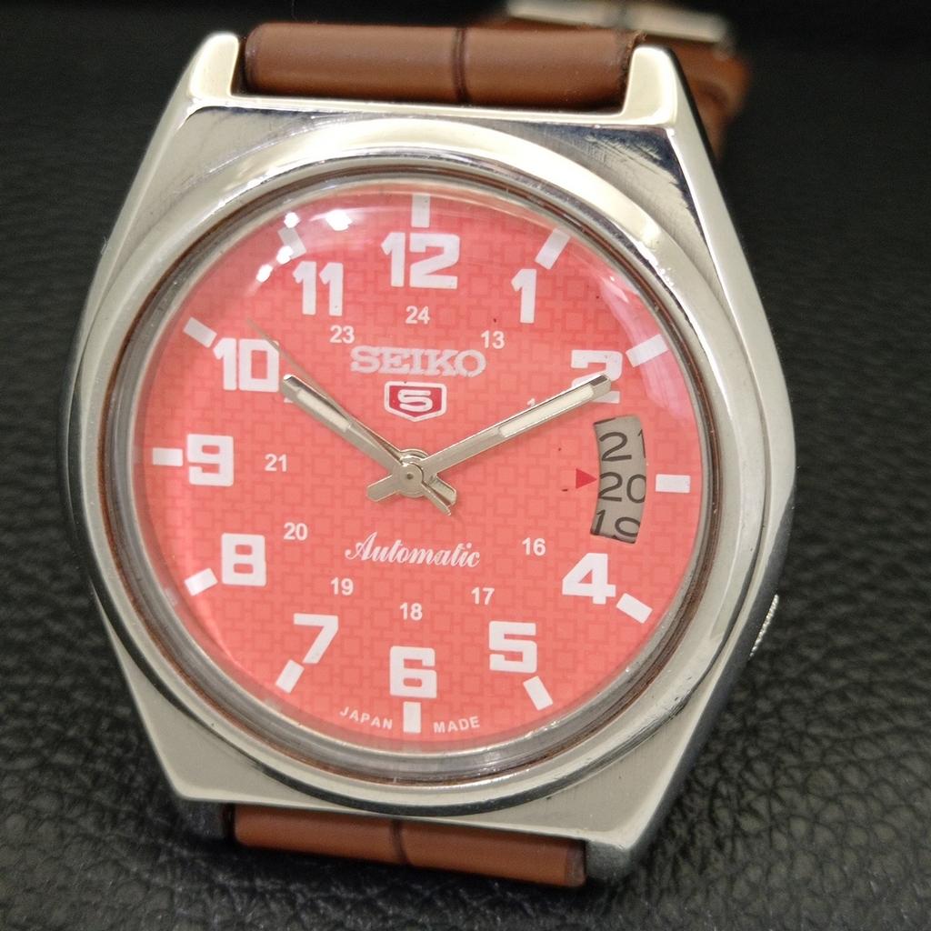 AUTOMATIC 7009A VINTAGE SEIKO 5 JAPAN MENS PEACH COLOR DIAL WATCH A701602-5