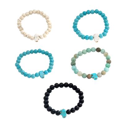 Handgefertigtes Armband aus Natursteinperlen mit Elefanten-Anhänger 8MM Elastische Designs Handgelenkskette für Glück und Schutz