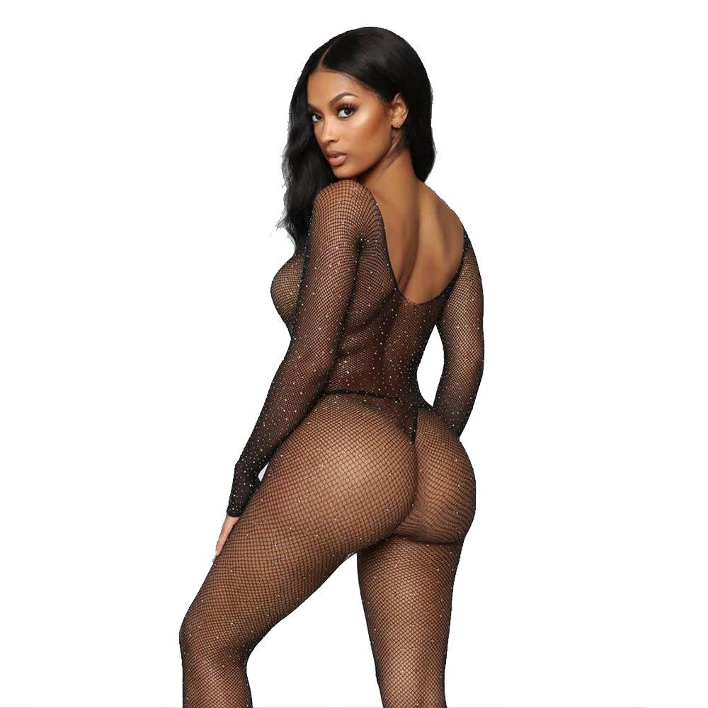 Body sexy pentru damă Colanți din plasă cu diamante Chiloți din plasă Babydoll Nailon cu strass Chiloți strălucitori Collant Ciorapi Plasă de pește