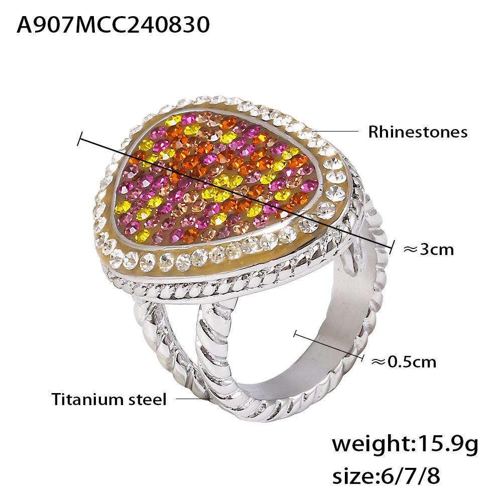 European-American Water Drop Braided Ring, Colored Diamond, 18k Gold PVD-Plated Titanium Steel Fashion Jewelry