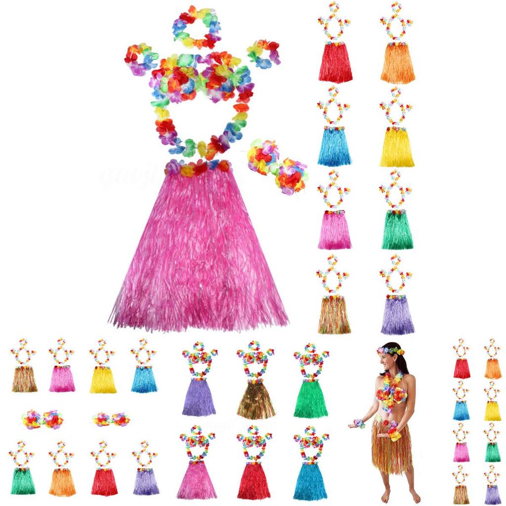 Przyciągająca wzrok hawajska spódnica hula z trawy dla dorosłych z kolorowymi kwiatowymi akcentami