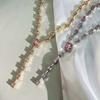18K Gold Plated Brass Fashion Pink Color Zircon Necklaces for Women Geometric Crystal Necklaces Party Weddings Zircon