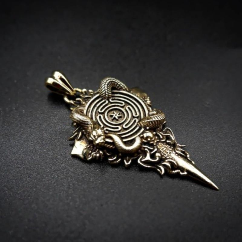 Retro Wheel Pendant With Snake Pendant Wheel Of Hecate Symbol Protective Amulet Brass Jewelry Gifts For Women