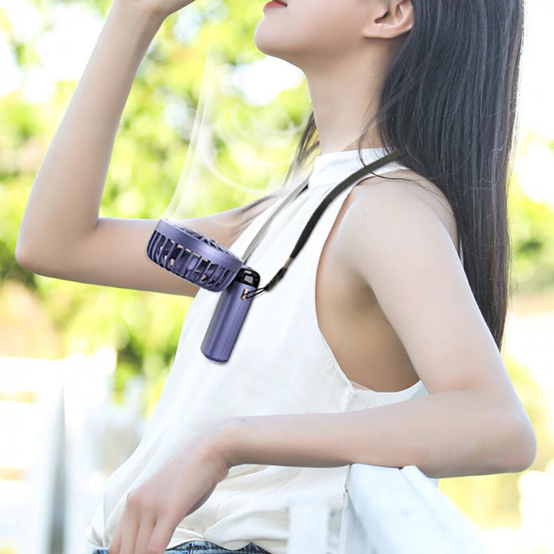 Usb El Tipi Mini Fan Katlanabilir Taşınabilir Boyundan Askılı Fanlar 5 Hızlı Usb Şarj Edilebilir Fan Telefon Standı ve Ekran ile