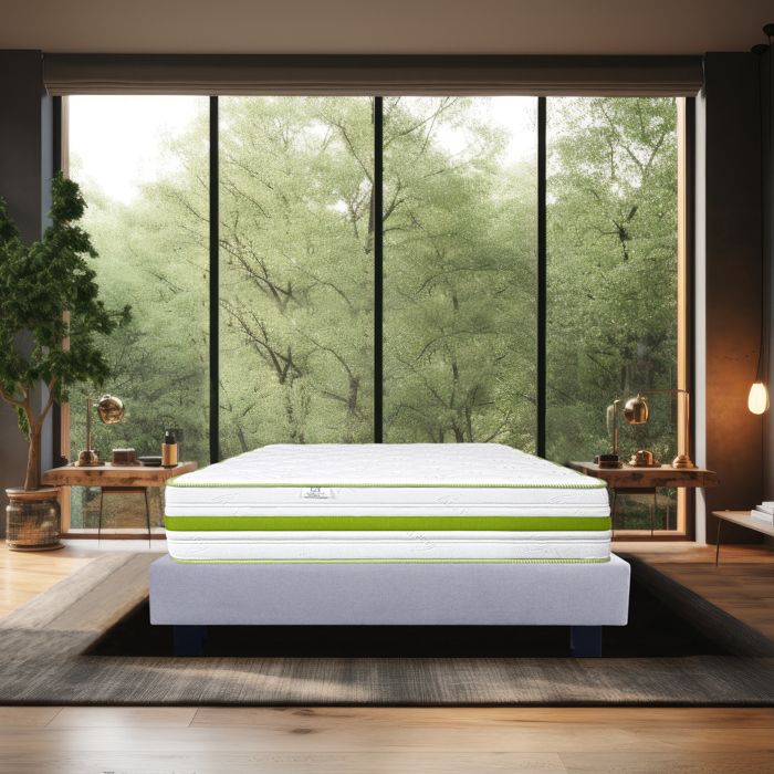 Ensemble Matelas 160x200 cm, Rêverie, 30 cm, mémoire de forme, ferme, face été/hiver + sommier gris ep20cm
