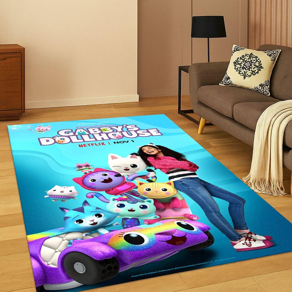 Cute Gabbys Dollhouse Cartoon Girl Carpet Rug for Bedroom Living Room Sofa Doormat Home Decor,Kid Game Area Rug Non-slip Gift