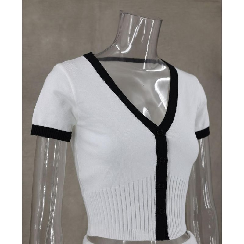 

Модный ветер Модный вязаный костюм с V-образным вырезом Топы Юбка Сексуальный вязаный жилет и юбка White Tops S