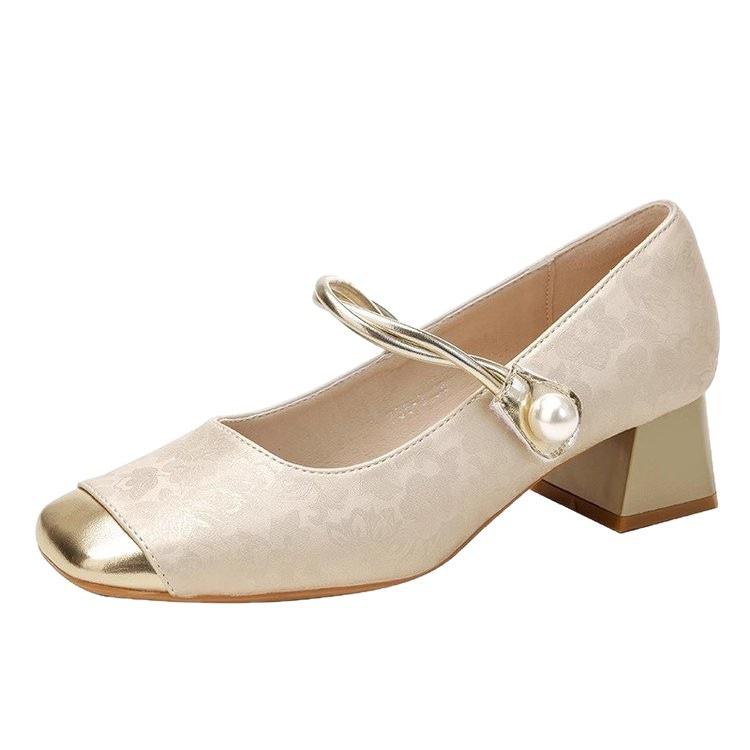 National style with cheongsam single shoes Spring new new Chinese thick heel Mary Jane shoes temperament gentle style French high heels