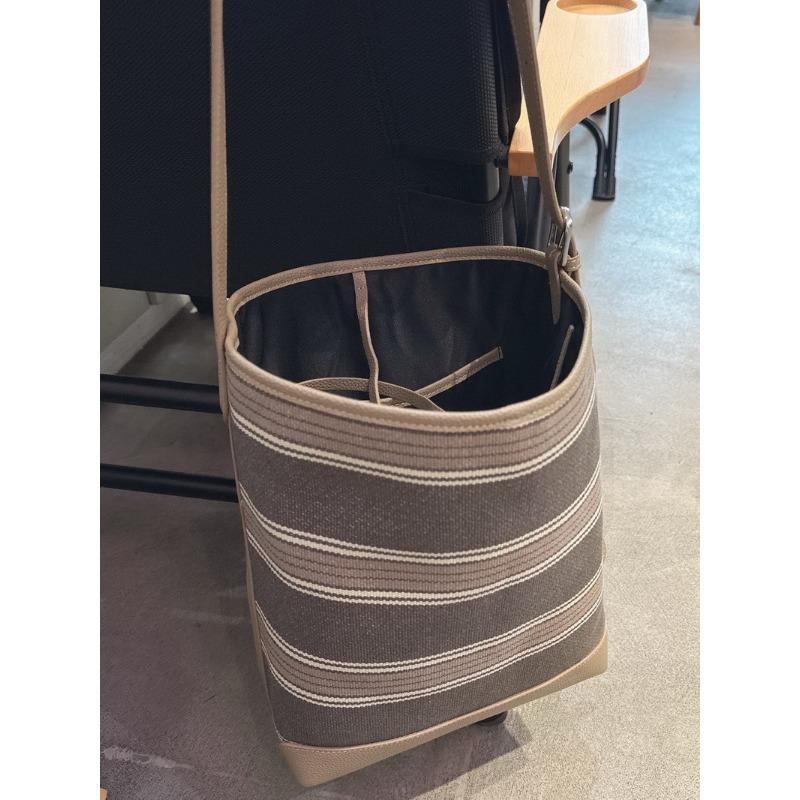 New leather cowhide with canvas bucket bag vegetable basket tote bag shoulder crossbody handbag women's bag
