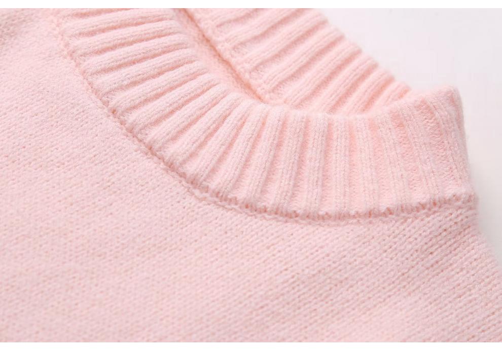 2023 Winter Solid Color Sweet Round Neck Pullover Sweater