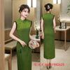 Green new Chinese long lace sleeveless Hong Kong style cheongsam 1011 summer new Miss of the Republic of China can be worn every day