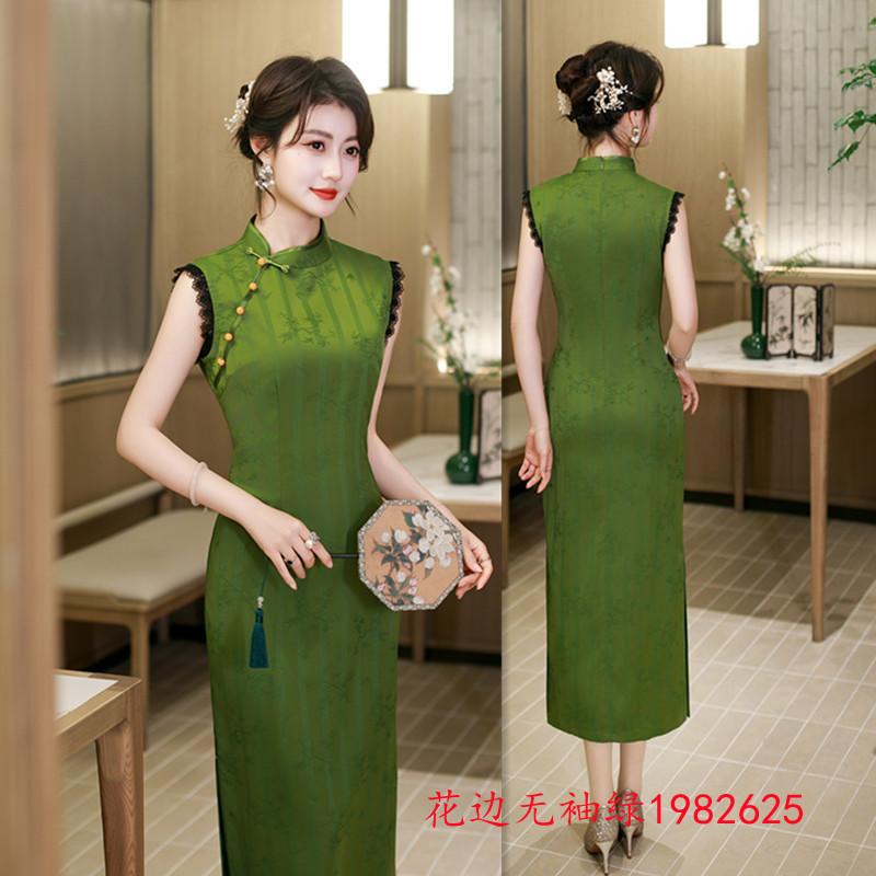 Green new Chinese long lace sleeveless Hong Kong style cheongsam 1011 summer new Miss of the Republic of China can be worn every day
