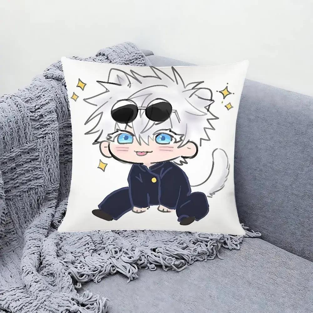 Anime J-Jujutsu K-Kaisen Pillow Case Cushion Cover Soft Cute Throw Pillow Case For Car Sofa Pillowcase Polyester With Zipper