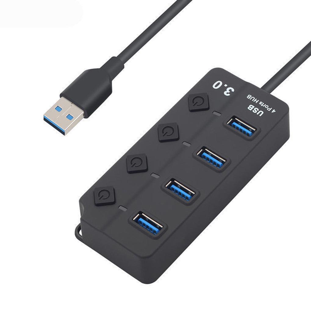 USB 3.0 Hub Splitter 4 Port High Speed Individual On/off Switch AC Power Adapter for Laptop PC