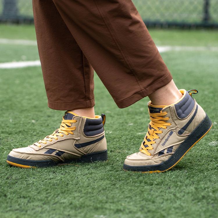 Reebok Club C 85 W+ Mid Fashion Comfortable Trendy Versatile High-Top Sneakers Unisex Sneakers Khaki-Yellow 24FRC909U4GY3