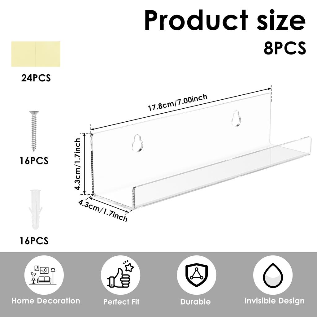 6/8/12pcs Records Holder Acrylic Wall Mount Self Adhesive Album Disc Show Floating Rack Clear Vinyl Display No Drill Storage