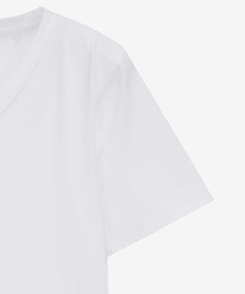 Basic House Women'S V-Neck Stretch Slim Fit Short Sleeve T-Shirt White Lats0204 (A Type)