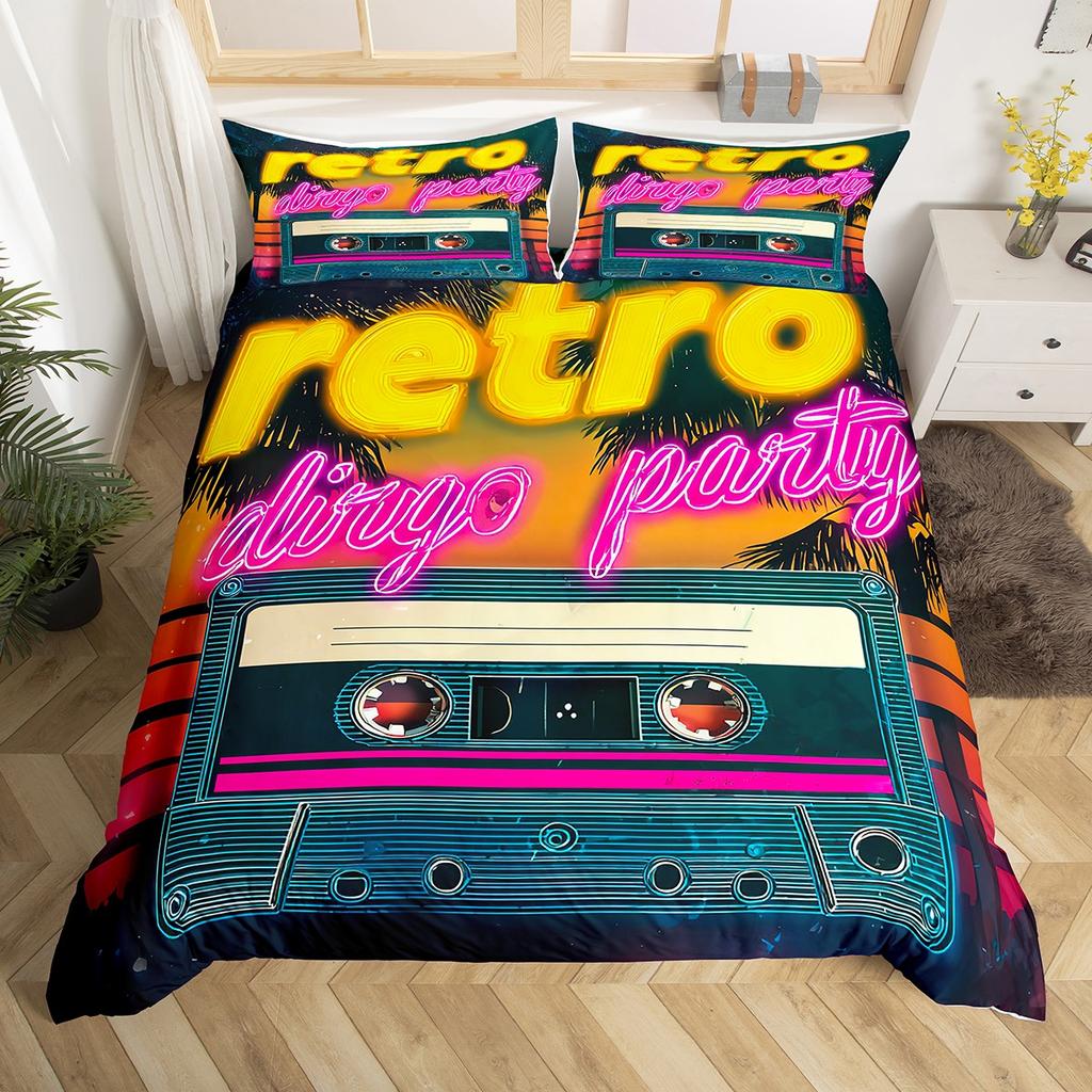 Homewish Hip Hop Music Duvet Cover Set for Child,Black Blue Graffiti Bedding Set,Street Artwork Bed Set