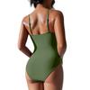 Women One Piece Swimsuit V Neck High Cut Leg Ruched Backless Sexy Bathing Suit Solid Color Summer Beach Swimwear