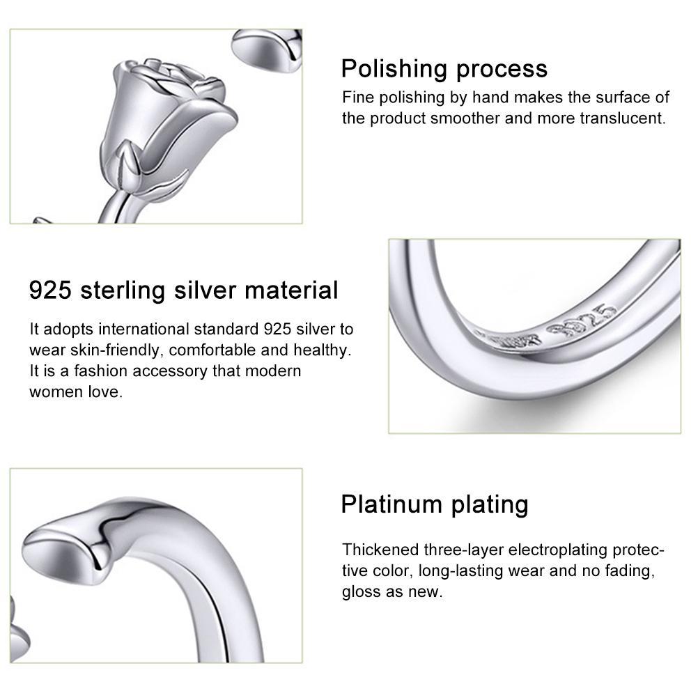 Rose Flower Ring 925 Sterling Silver Open Ring Adjustable Finger Ring for Women Girls Valentine S Day Gift