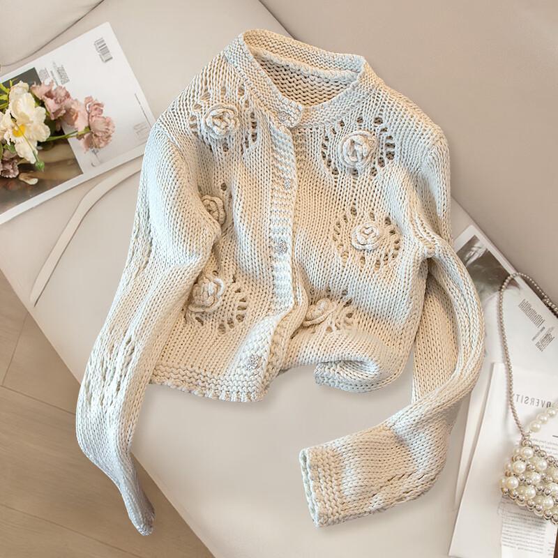 

Women s Elegant Short Wool Blend Hollow Knit Sweater One Size