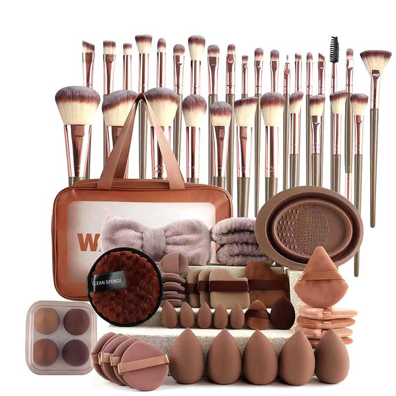 67pcs Coffee Makeup Sponge Brushes Set Foundation Blending Powder Puff Cosmetic Tools
