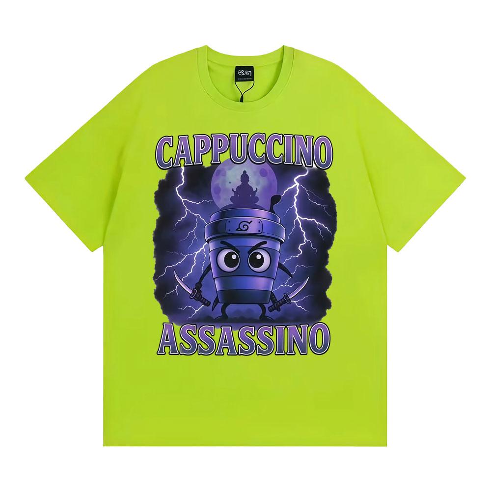 Cappuccino Assassino Funny Italian Brainrot Meme T Shirts Unisex Fashion Humor Oversized T-shirt Men Comfort 100% Cotton T Shirt
