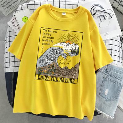 Aproveite a natureza Harajuku Camisetas gráficas femininas Street Hip Hop Camisetas de algodão Roupas grandes Camiseta respirável e legal